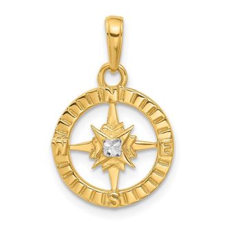Diamond2Deal 14k Yellow Gold White Rhodium Diamond-Cut Compass Pendant