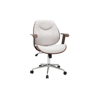 Miliboo Silla De Oficina Con Ruedas De Dise&ntilde;o En Tela Efecto Terciopelo Texturizado Beige, Madera Oscura Y Acero Cromado Yorke