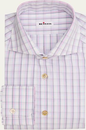 Kiton Mens Check Cotton Dress Shirt