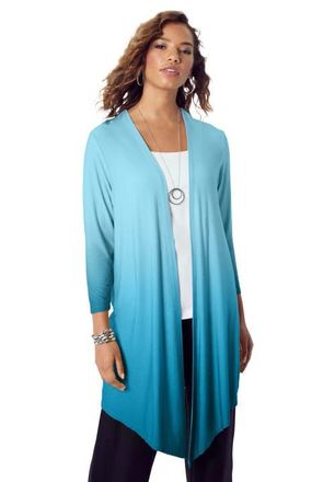 Roaman's Ultra Drape Cardigan in Deep Teal Ombre at Nordstrom, Size 28