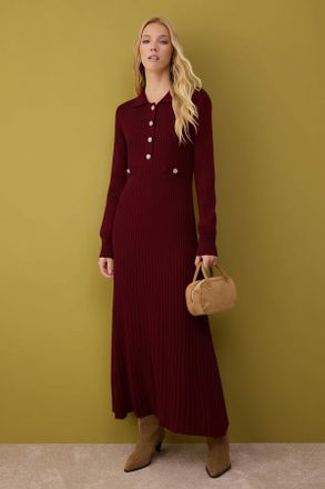 Trendyol Modest Dames Bordeaux Effen Maxi Lang Casual A-lijn Modest Jurken