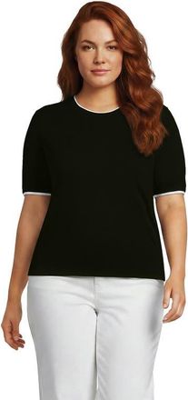 Lands End Plus Size Double Trim Cotton Crew Neck Tee Sweater in Black/white at Nordstrom, Size 3X