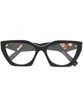 Prada logo-engraved cat-eye glasses - women - Acetate - 54 - Black