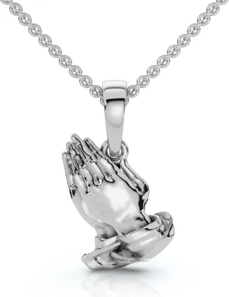 Pompeii3 14k White or Yellow Gold Jesus Praying Hands Pendant Necklace 1 Tall 5 Grams