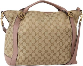 Gucci Vintage Interlocking G Canvas And Leather Beige Canvas Handbag (Pre-Owned)