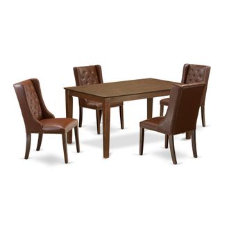 East West Furniture 5-Pc Dining Room Set Includes 1 Rectangular Dining Table and 4 Brown Linen Fabric Kitchen Chairs