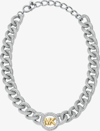 Michael Kors Pav&eacute; Logo Curb-Link Necklace