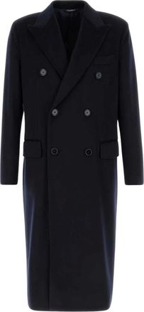 Dolce & Gabbana Dubbele-breasted wollen jas - Heren - Mantels - Blauw - Maat: XL Wol