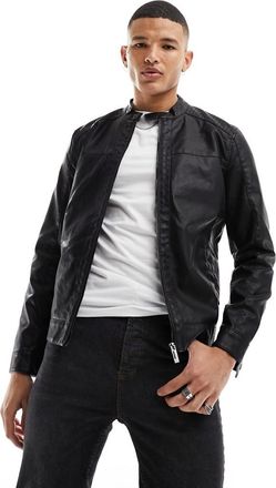 Only & Sons Only & Sons faux leather racer jacket in black