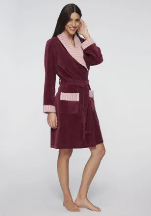 Vivance Bademantel VIVANCE DREAMS, Damen, Gr. XL/44 (46), lila (dunkelrot, flieder, gestreift), Baumwolle, gestreift, Midil&auml;nge, Hausm&auml;ntel Bademantel