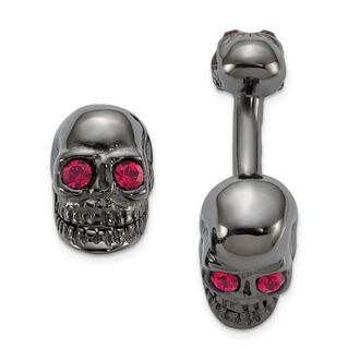 Diamond2Deal Sterling Silver Ruthenium Plated Crystal Movable Skull Cuff Link