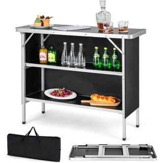 Costway Costway Mesa De Camping Plegable, Mesa De Picnic Port&aacute;til De Aluminio Con Estantes Abiertos De 2 Niveles, Bolsa De Transporte, Mesa Plegable Ligera Pa