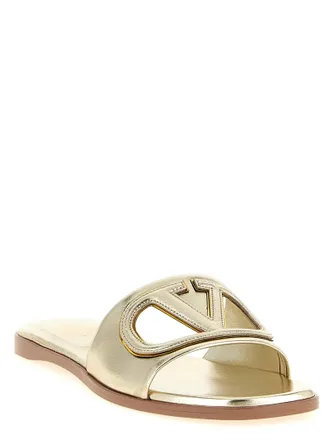 Valentino Garavani VLogo Laminated Calfskin Slide - Gold