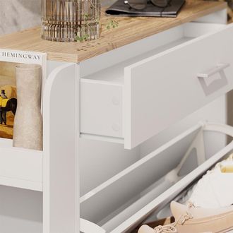 Vicco Zapatera Movino, Blanco/roble, 88.4 X 101.6 Cm Con Compartimentos Abiertos Y Cerrados, Vicco