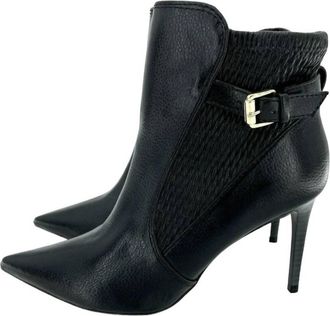 Catherine Malandrino Women Faux Leather Ankle Strap Stiletto Booties In Black