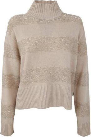 Brunello Cucinelli WomenS Beige Wool Silk Blend Turtleneck Sweater, Size 3XL