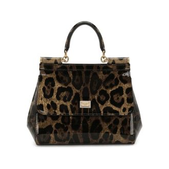 Dolce & Gabbana Tassen, Dames, Bruin, ONE Size, Leer, Medium Sicily Handtas