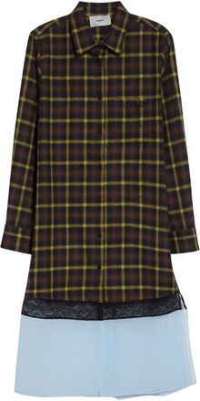 Coperni Mixed Media Long Sleeve Shirtdress in Brown-Blue at Nordstrom, Size 10 Us