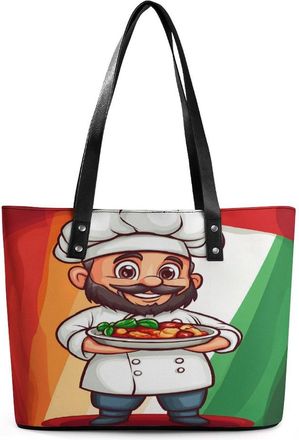 Generic Chef Over Italy Flag Tote Bags for Women Cute Shoulder Purses Handbags