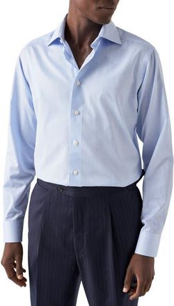 Eton Slim Fit Pinstripe Cotton Twill Dress Shirt in Light Pastel Blue at Nordstrom, Size 15.5