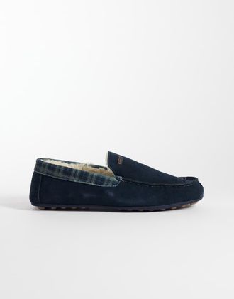 Hunter pantofole mocassino a quadri tartan blu navy