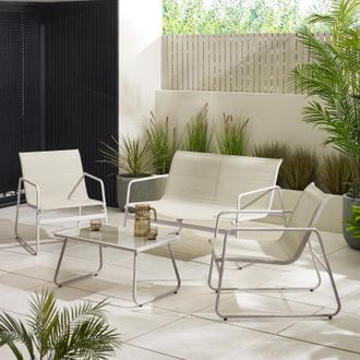 Furniturebox Naxos 4 Seat Outdoor Conversation Set With Chairs, Sofa & Table in Cream