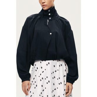 Nocturne High-Neck Gathered Jacket in Black at Nordstrom, Size Medium