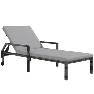 OUTSUNNY Rattan Wicker Chaise Sun Lounger Garden w/ Adjustable Backrest & Wheels | TJ Hughes