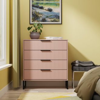 Lewis's Fluted 4 Drawer Chest in Kobe Pink - Ready Assembled - Lewiss Home | TJ Hughes