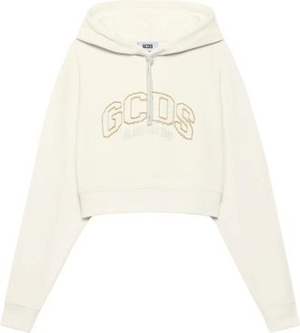 GCDS Lounge Logo Crop Hoodie - Dames - Hoodies - Wit - S - Katoen - Hoodies & sweatvesten