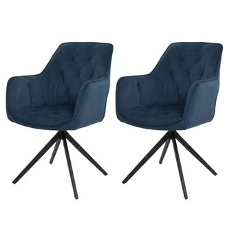 Hhg [nunca Usado] Juego De 2 Sillas De Comedor Hhg-503, Silla De Cocina, Silla Tapizada Con Reposabrazos, Giratoria, Metal Y Tela, Azul