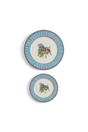 Lisa Corti Conjunto de Platos de Porcelana de 2 Loro de la Selva Azul