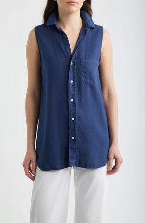 Frank & Eileen Finley Sleeveless Linen Button-Up Shirt in Navy at Nordstrom, Size X-Small