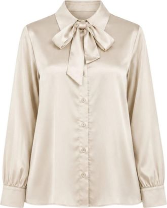 Yes-Zee Tie-Waist Shirt - Dames - Blouses - Beige - L - Overhemden