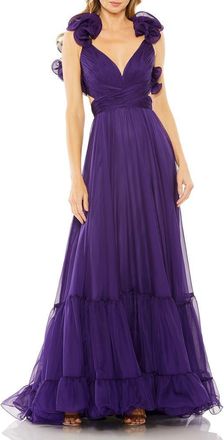 Mac Duggal Sleeveless Ruffle Tiered Cut-Out Chiffon Gown in Royal Purple at Nordstrom, Size 2