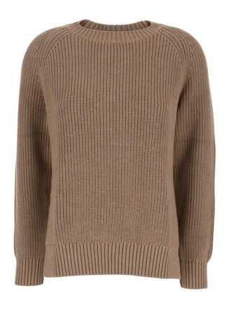 P.A.R.O.S.H. Brown Knit Crewneck Sweater In Cotton And Cashmere Blend Woman