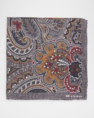 Kiton Mens Silk Large Paisley Pocket Square
