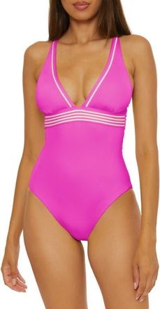 Trina Turk Monaco Plunge One-Piece Swimsuit in Peony at Nordstrom, Size 10