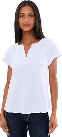 Mod-o-doc Short Sleeve Ruffle Henley Swing Top Womens Clothing White : LG (US 12-14), Cotton