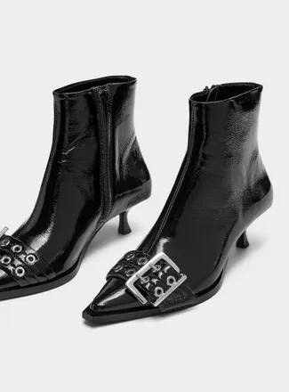 Ganni Womens Silver-tone grommets pointed-toe patent boot Women