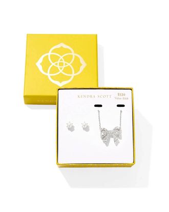 Kendra Scott Womens Krista Bow Necklace And Ashton Gift Set In Silver White Mix