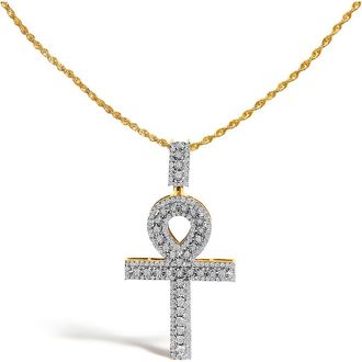 House of Brilliance Mens 10K Yellow Gold 1.00 Cttw Diamond Ankh Cross Pendant Necklace at Nordstrom