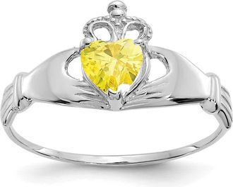 Diamond2Deal 14k White Gold Yellow Cubic Zirconia Claddagh Heart Ring