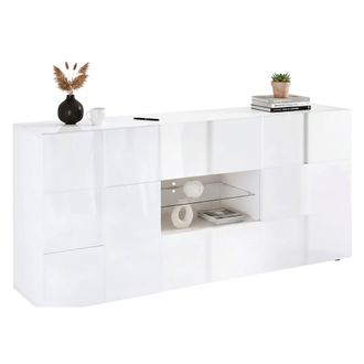 Dmora Aparador Comelico, Buf&eacute; De Sal&oacute;n, Aparador De Sal&oacute;n, Despensa De Cocina, Made In Italy, 181x43 H84 Cm, Blanco Brillante - Dmora