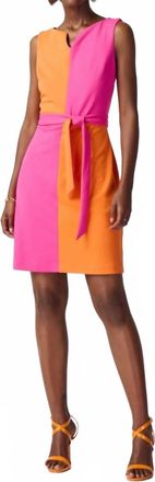 Joseph Ribkoff Color Block Belted Sleeveless Sheath Dress In Ultra Pink/mandarin