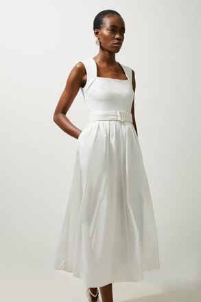 Karen Millen Womens Scoop Neck Jersey Cotton Mix Maxi Dress - White Viscose - Size X-Small