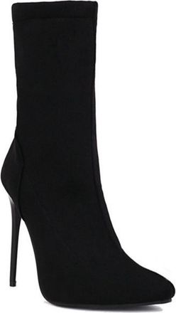 Generic Womens Ankle Boots with Pointed Toe & Stiletto Heel - Stretch Fabric Design, Versatile Style for Fall and Winter Wear,Black Suede,1.5 UK