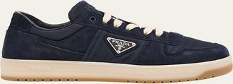 Prada Mens Downtown Nylon and Suede Low-Top Sneakers