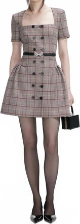 Self Portrait Check Wool Mini Dress In Red/ Black