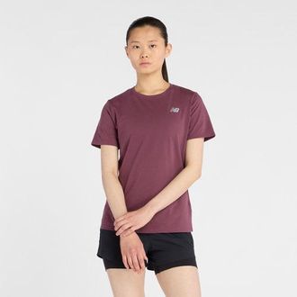 New Balance Womens Sport Essentials Heathertech T-Shirt in Purple Poly Knit, size X-Small